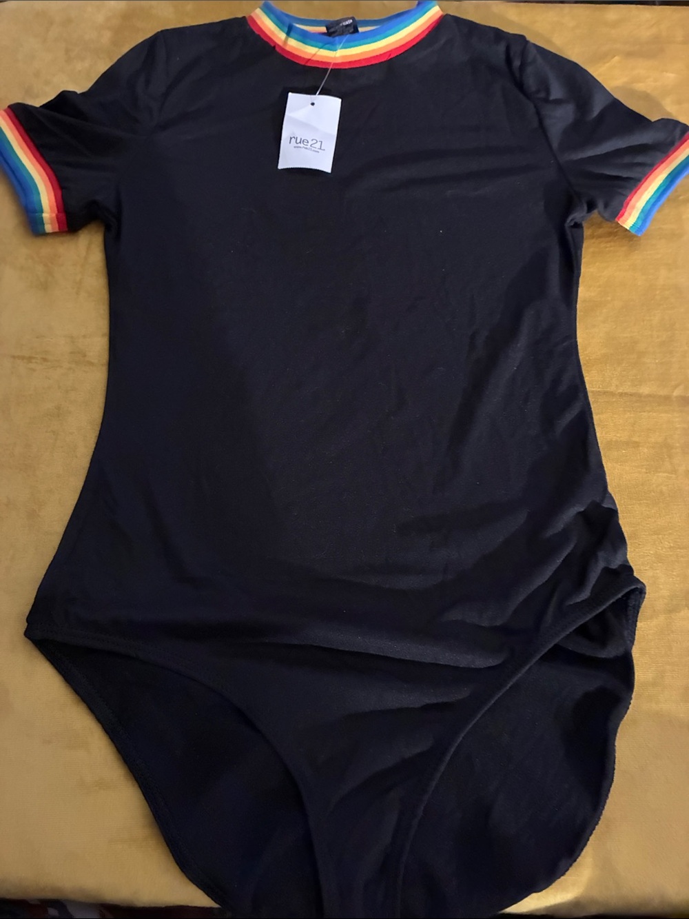 Rue21 Black One-Piece with Rainbow Trim
